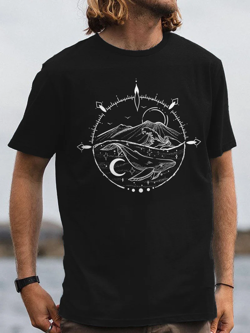 Outdoor Style Compass Printed Men's T-Shirt in  mildstyles
