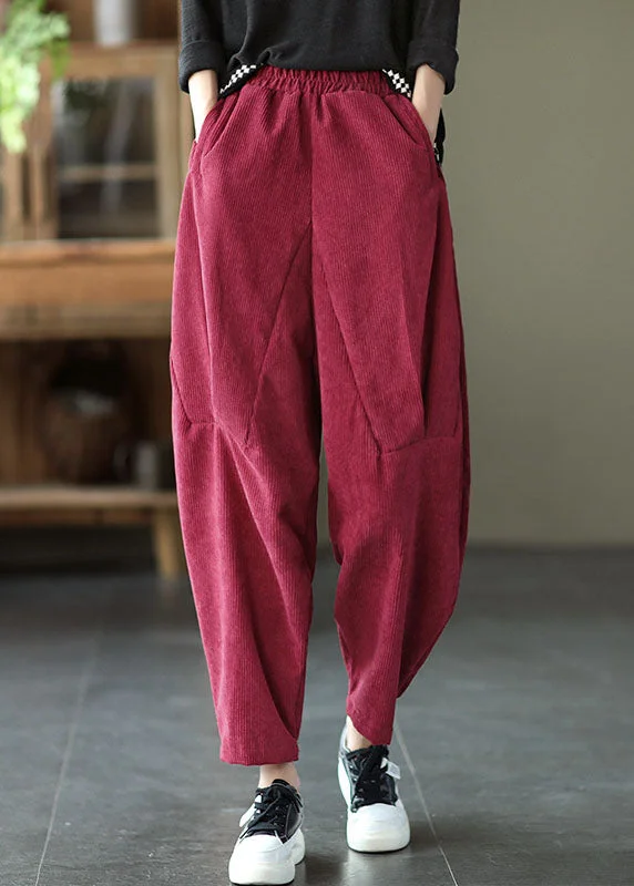 Italian Red Pockets Patchwork Corduroy Pants Trousers