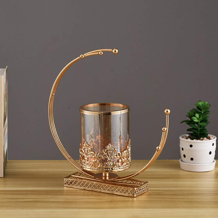 Creative Glass Candle Holder Gold Lantern Decoration