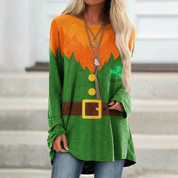St. Patrick's Day Print Long Sleeve Casual Tunic
