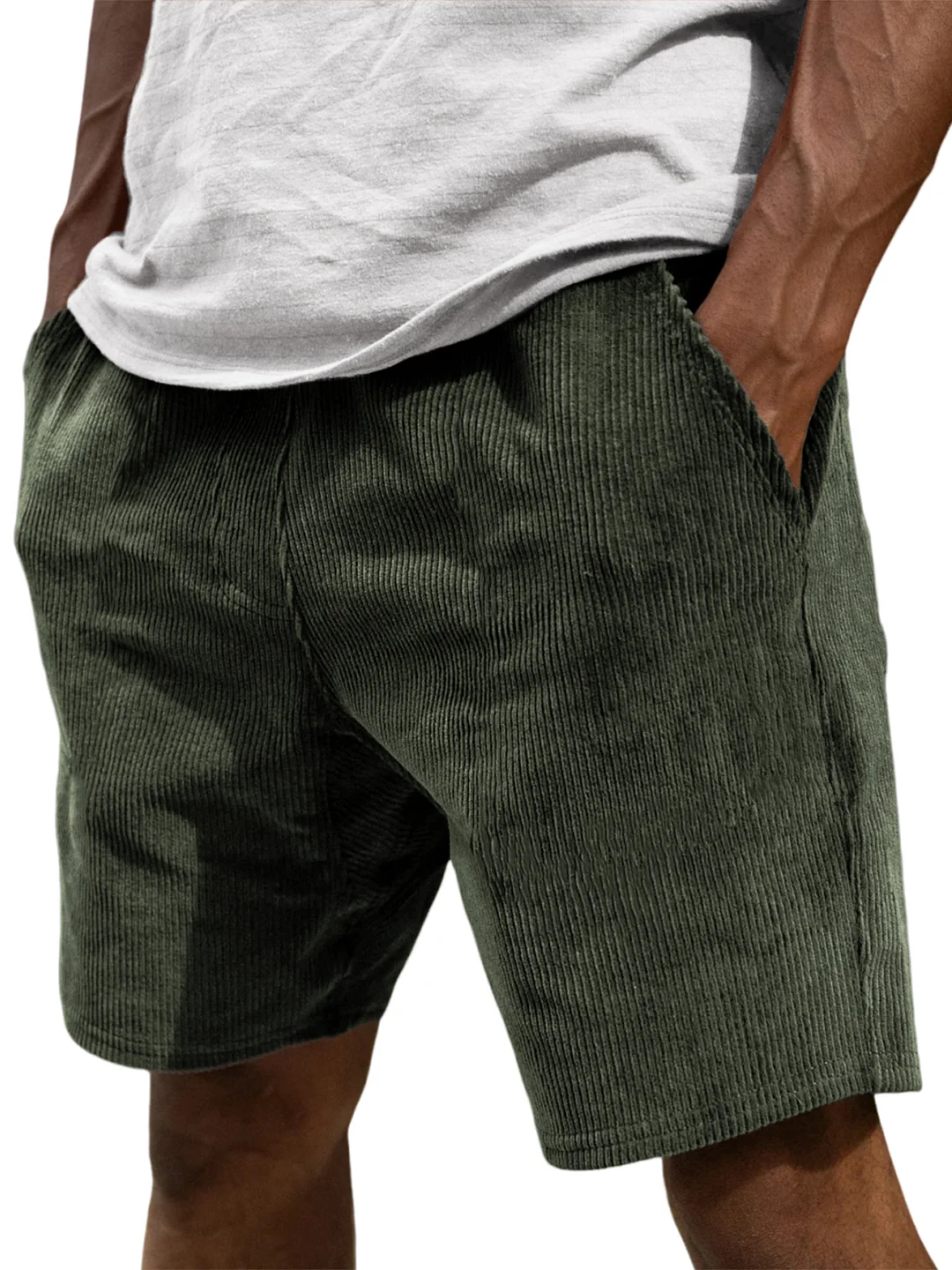 Men's Corduroy Vintage Stylish Elastic Waist Casual Shorts With Side Pockets