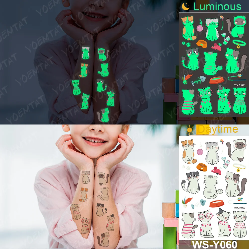 Sdrawing Temporary Tattoo Sticker Glowing Panda Fox Tiger Cute Animal Luminous Children Tatoo Kid Body Arm Glitter Fake Tatto