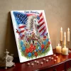 Diamond Painting-DIY Framed Crystal Rhinestone American Flag and Horse(25x25cm)