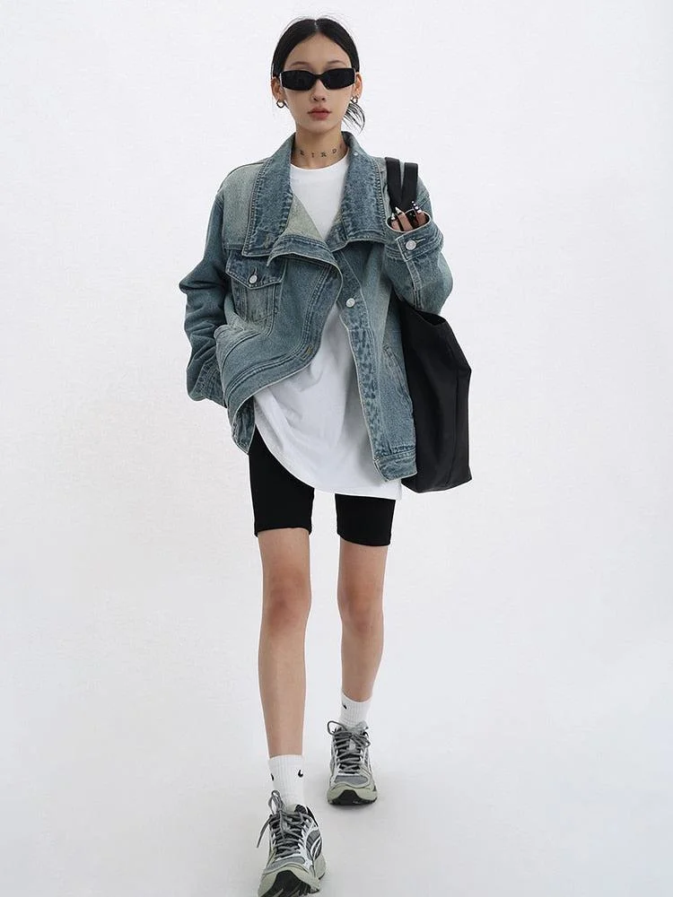 Brownm Asymmetrical Denim Jacket