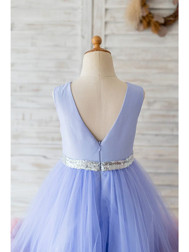 Daisda Ball Gown Sleeveless Jewel Neck Flower Girl Dresses Satin Tulle With Belt  Ruffles