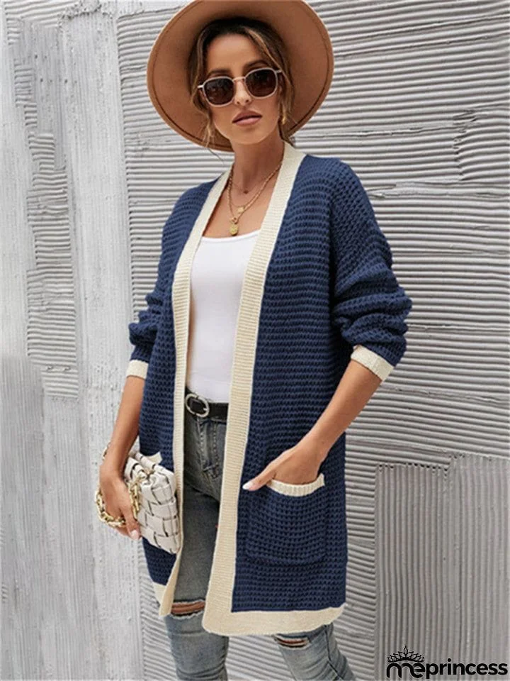 Loose Size Color Matching Long Sleeve Knitted Sweater