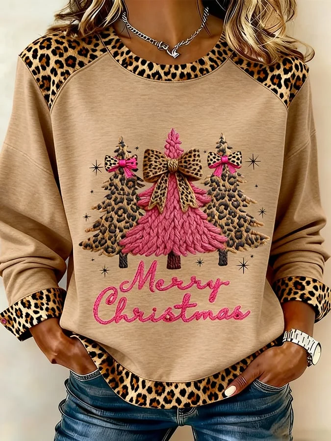 Women's Retro Christmas Season Artistic Pattern Patchwork Casual Sweatshirt 