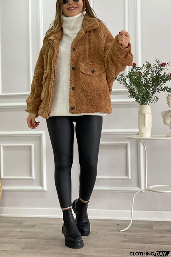 Milk Brown Lined Pocket Plush Coat