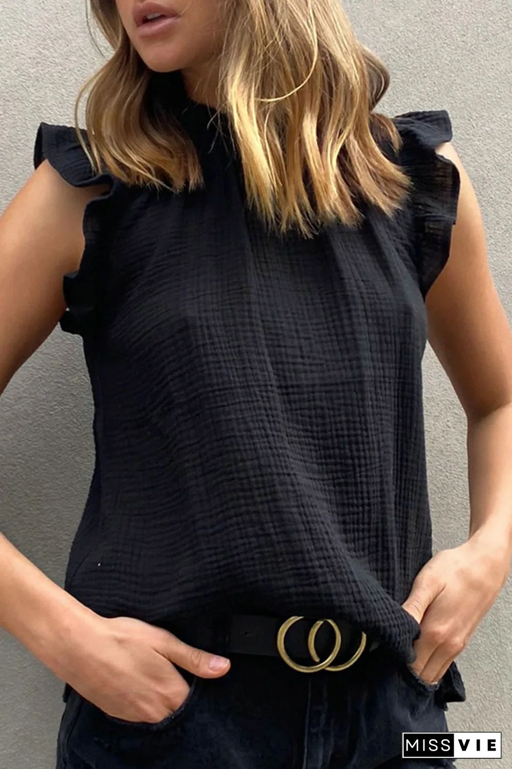 Casual Solid Split Joint Stringy Selvedge Tops