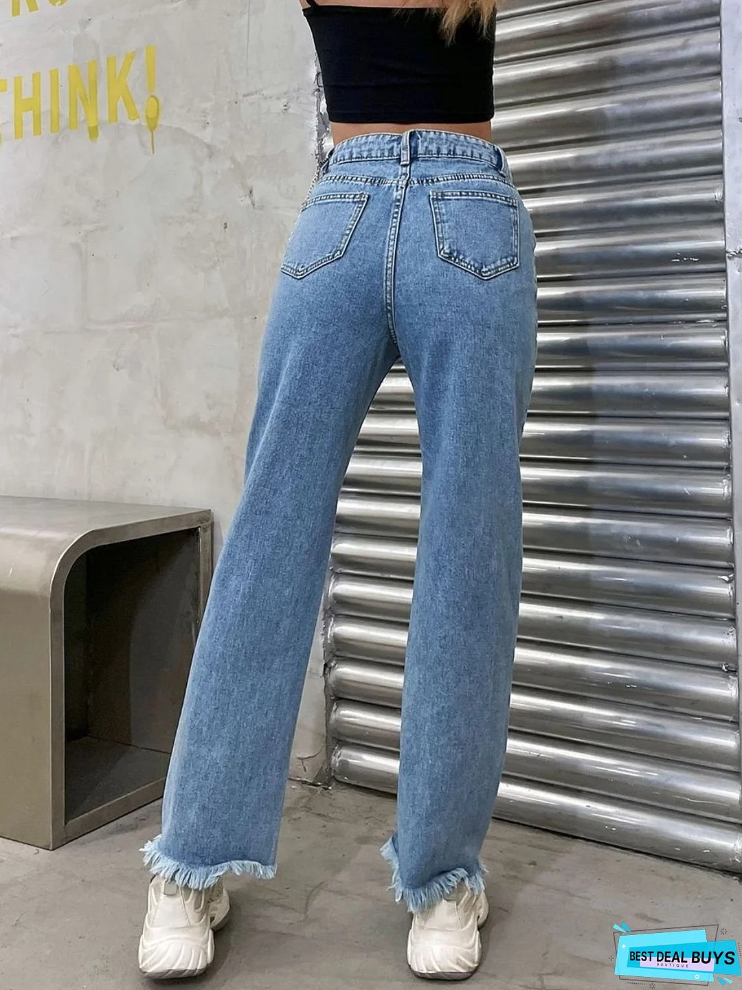 Raw Hem Jeans with Pockets