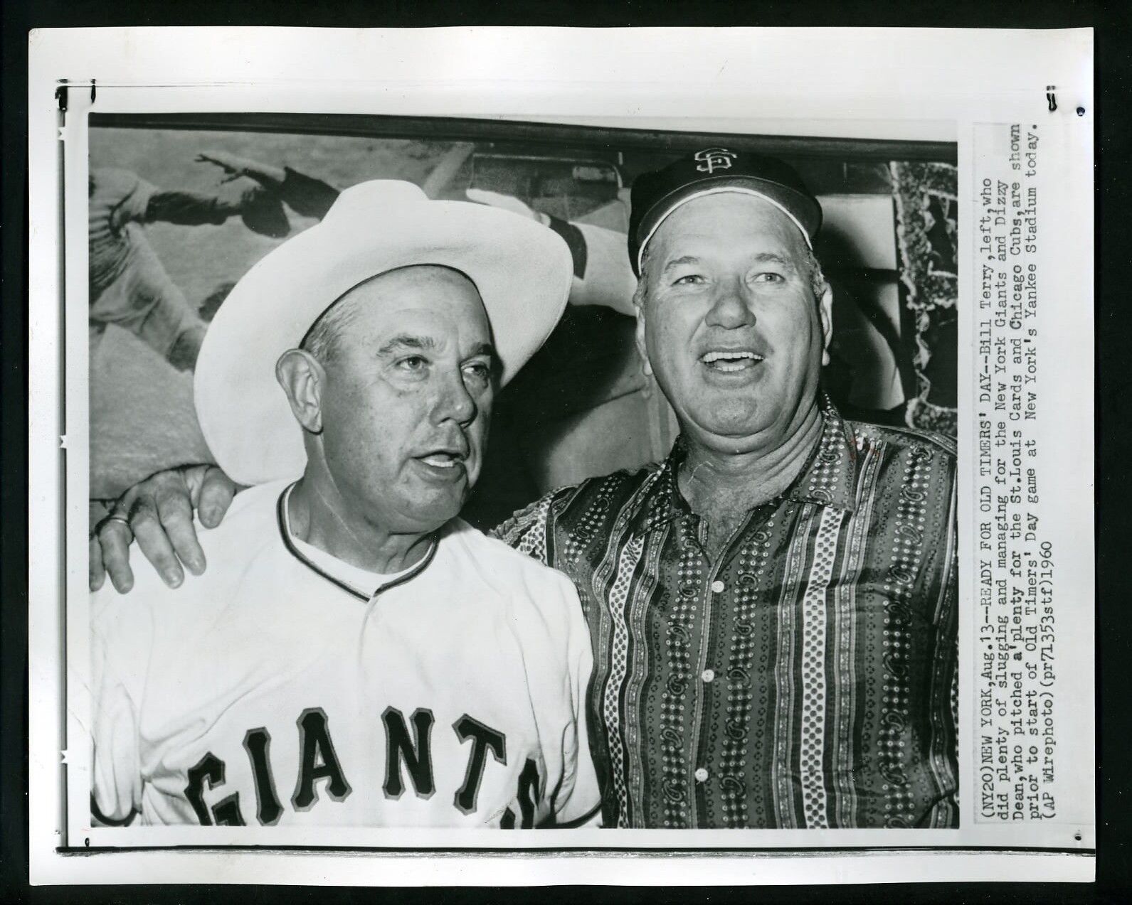 Dizzy Dean & Bill Terry 1960 Old Timers' Day Yankee Stadium Press Photo Poster painting Giants