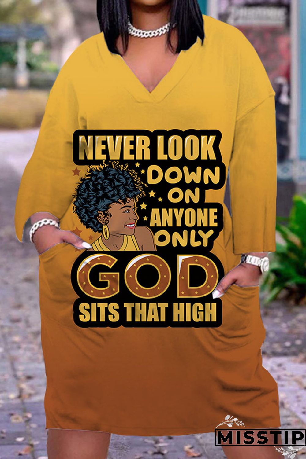 Green Yellow Casual Print Patchwork V Neck Straight Dresses