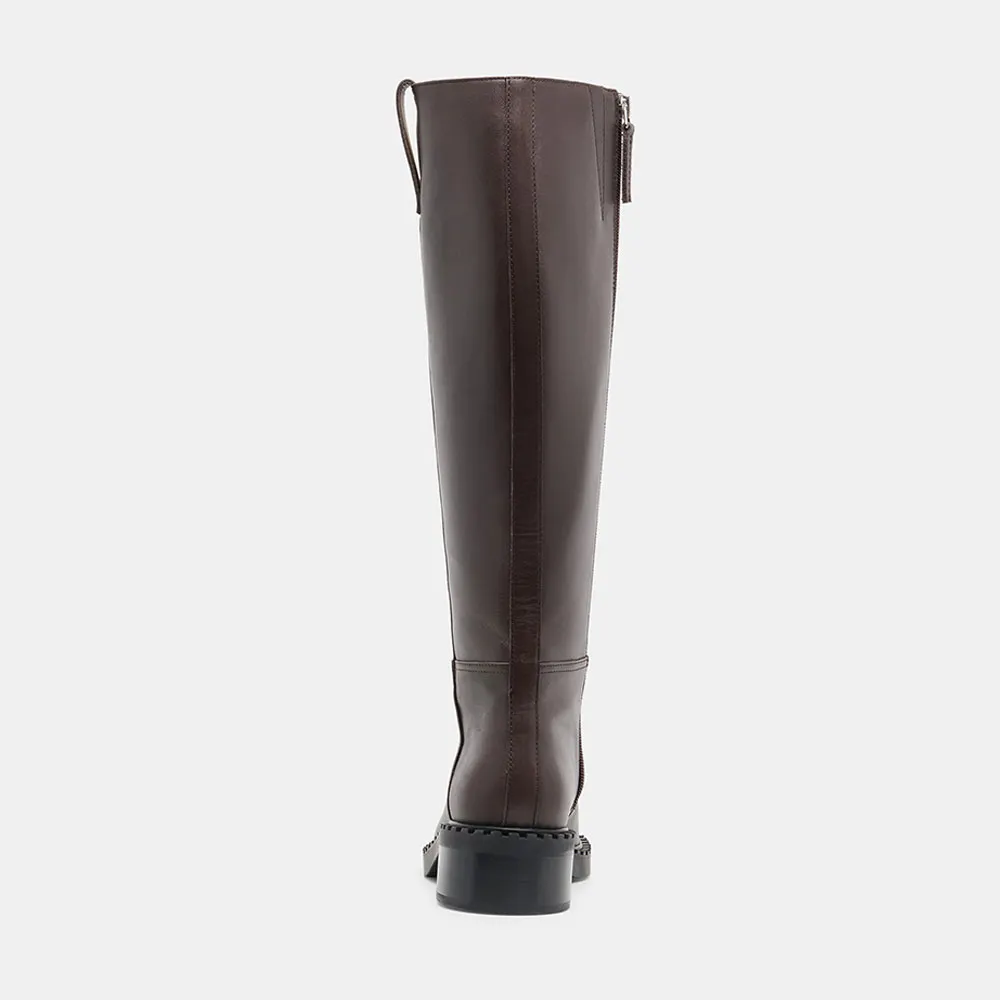 Women's Classic Brown Round Toe Low Block Heel Zipper Tall Boots