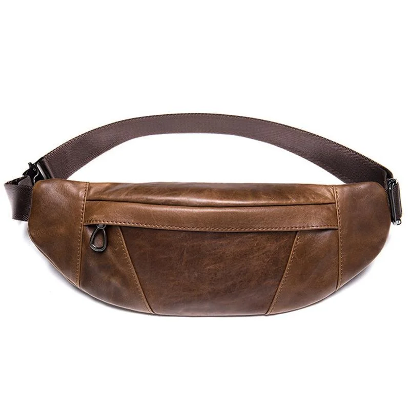 Soft Genuine Leather Adjustable Strap Earphone Jack Multi-Pocket Chest Bag
