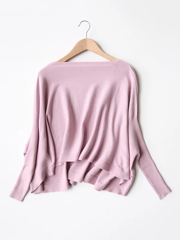 Solid Color Loose Long Sleeves Boat Neck Sweater Pullovers Knitwear