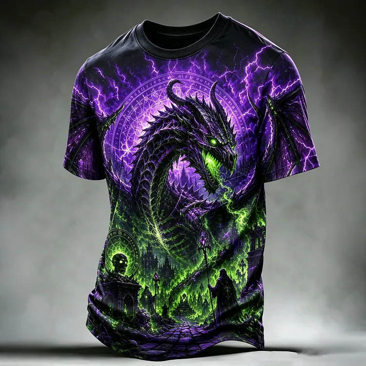 Men's Halloween Retro Skull, Grim Reaper, And Dinosaur Print Short-sleeve T-shirt