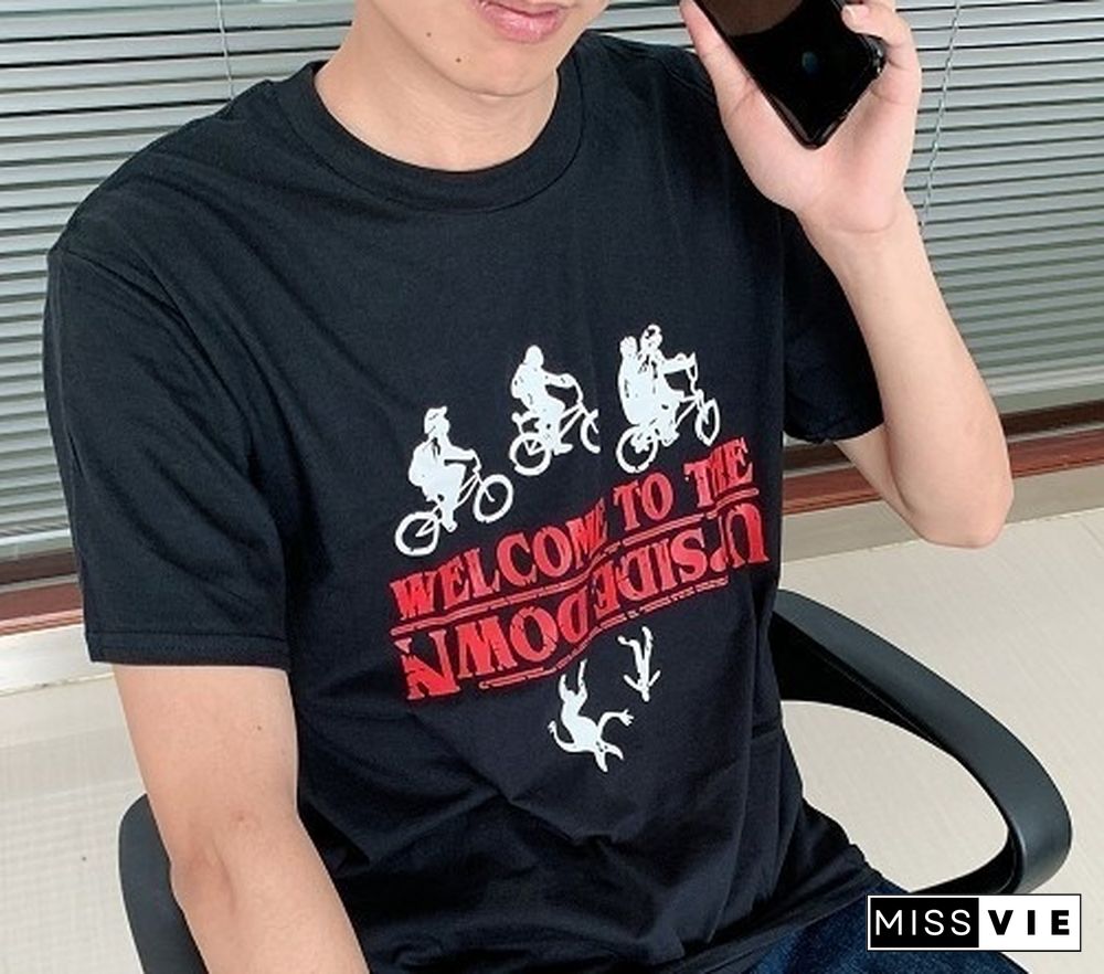 Welcome To The Upside Down Stranger Things Grapic Tee Funny T-Shirt Black Top Tees