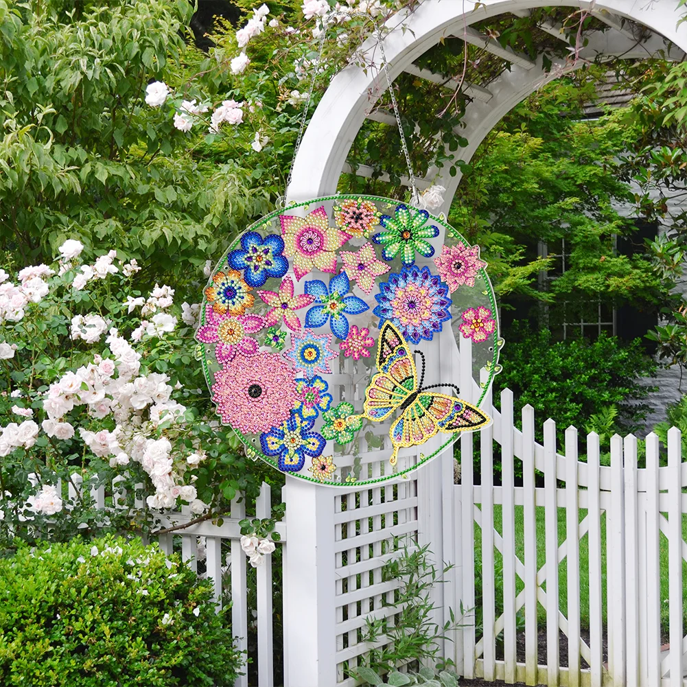 DIY Diamond Painting Hanging Christmas Wreath - Flower Butterfly