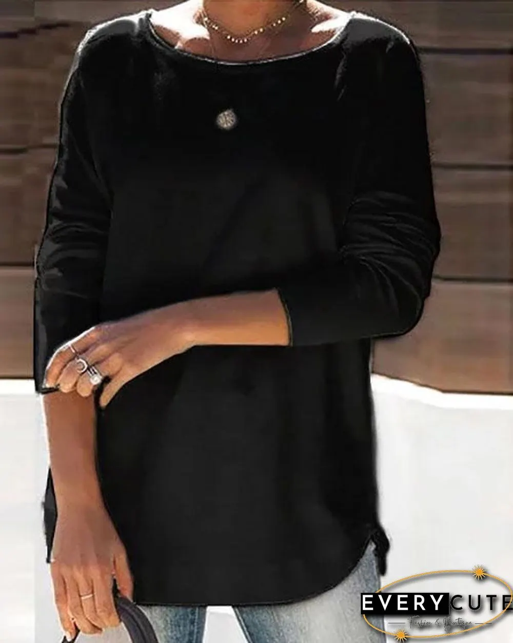 Crew Neck Solid Casual Shirts & Tops