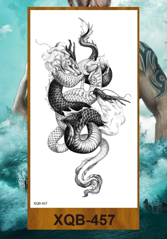 Temporary Tattoos Stickers Dragon Snake Tiger Totem Pterosaur Demon Beast Men Women Adult Girl Flower Arm Chest Fake Tatoo DIY