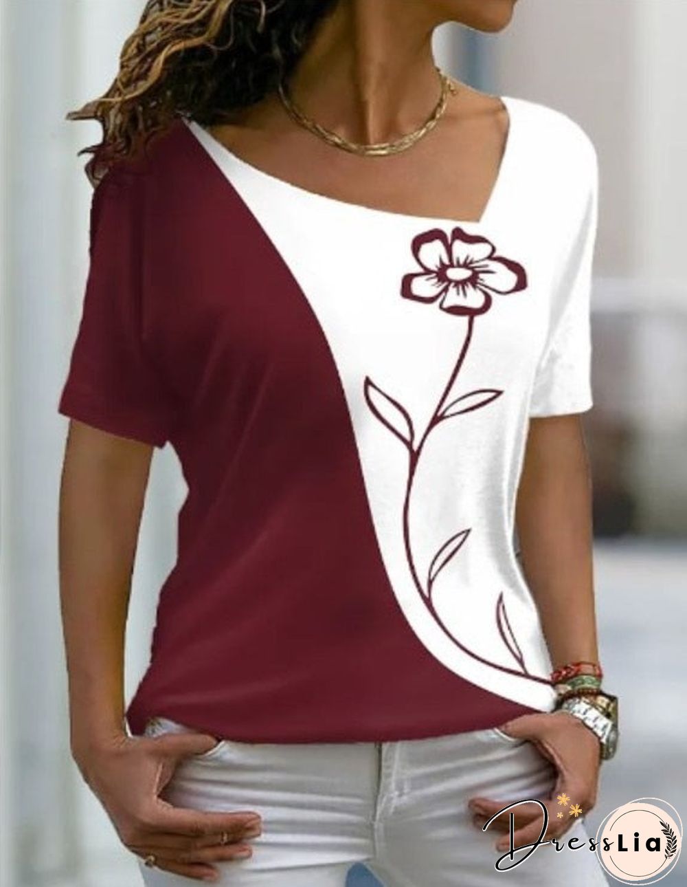 Women Floral Theme Print T-Shirt Summer Fashion Casual V Neck Short Sleeve Basic Tops Female Loose 3D Print Pullover Tees