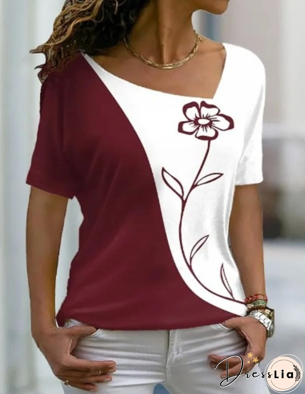 Women Floral Theme Print T-Shirt Summer Fashion Casual V Neck Short Sleeve Basic Tops Female Loose 3D Print Pullover Tees