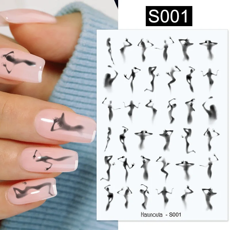 Harunouta 1 Sheet 3D Nail Sticker Flower Leaves Line Sliders French Tip Sexy Girl Nails Decals Nail Art DIY Decoration