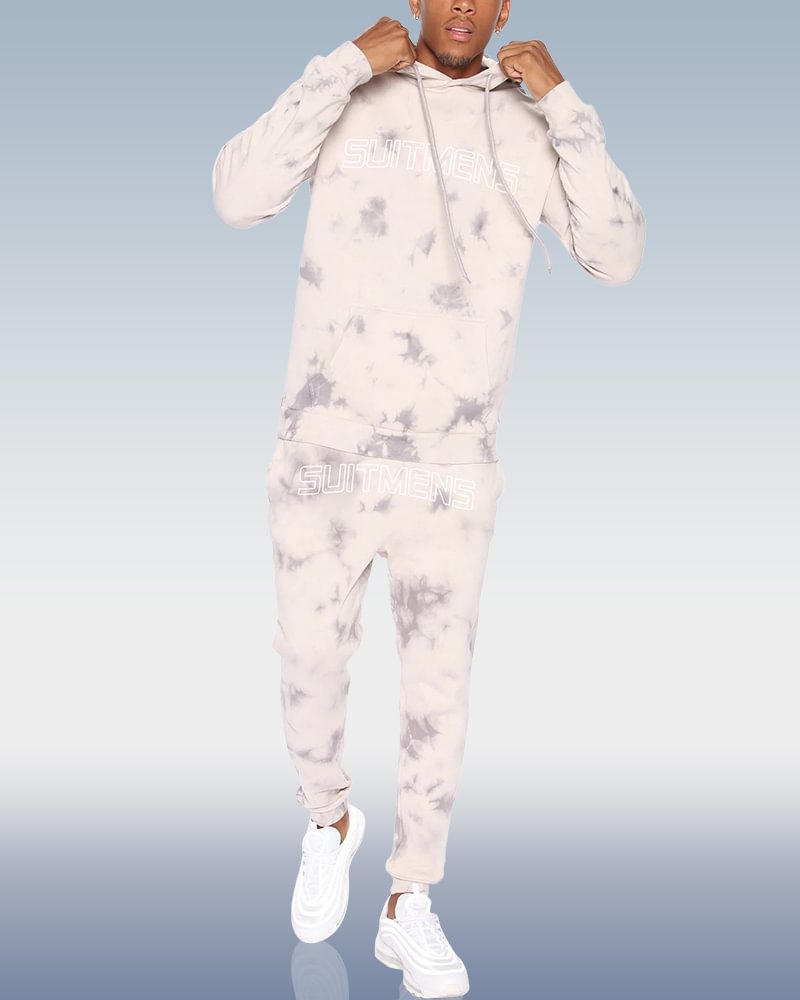 SUITMENS Men's Grey Tie Dye Print Hoodie Set
