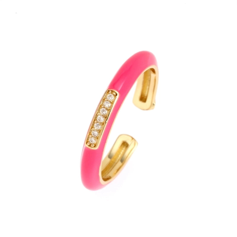 IG Style Ethnic Style Commute Round Copper Epoxy Inlay 18K Gold Plated Zircon Open Rings