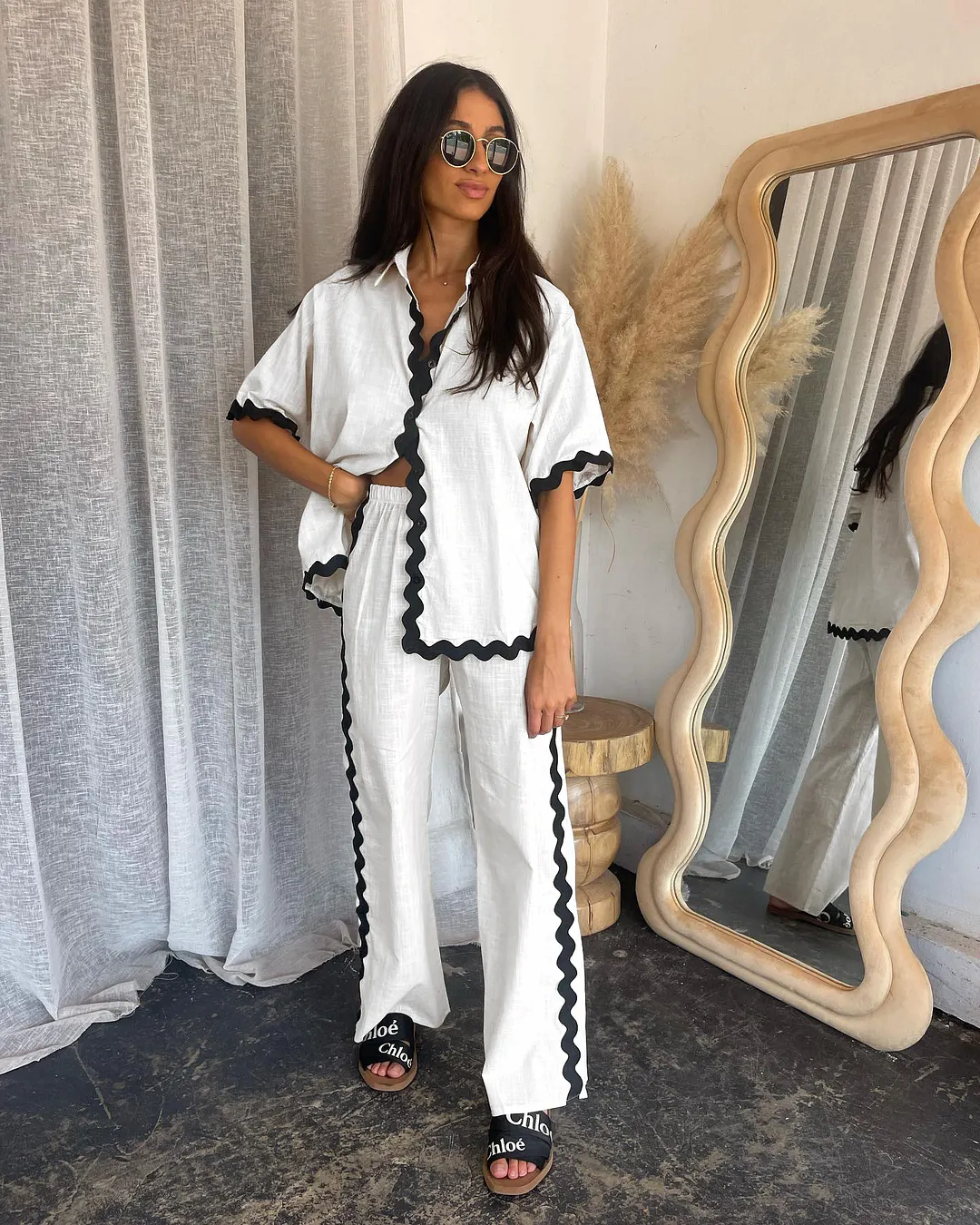 Brownm Brownm Spring And Summer New Comfortable Casual Single Breasted Lace Splicing Trousers Shirt Coat 88231