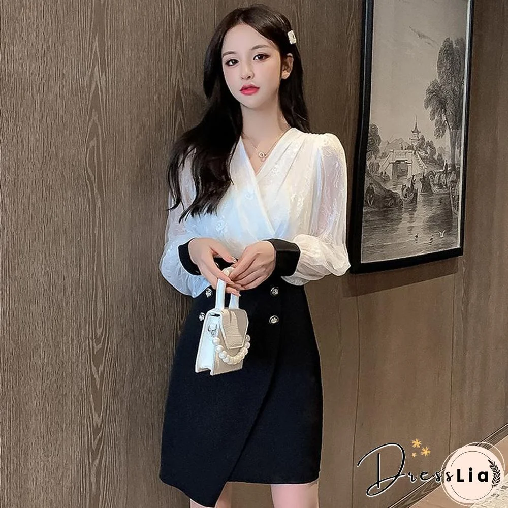 Lace Mesh Blouse+Chic Skirt P12981