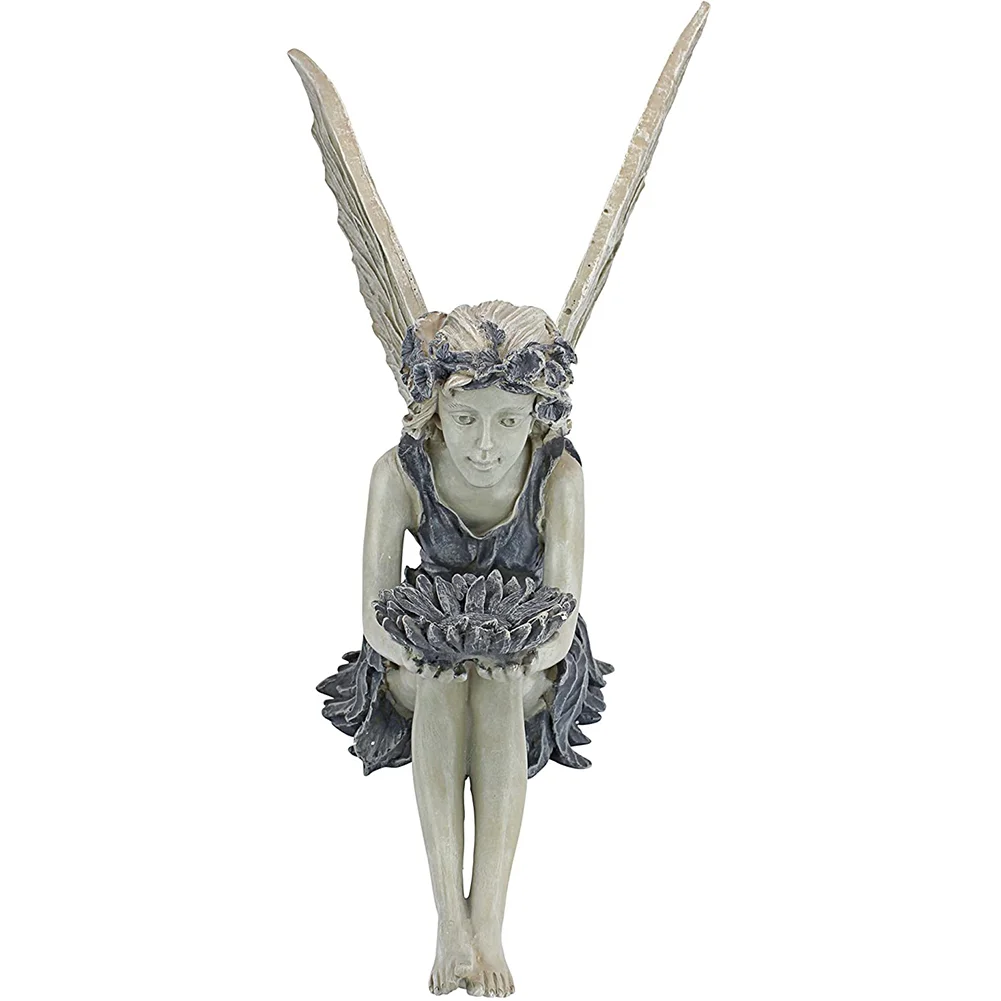 Flower Fairy Sitting Figurines Resin Craft Ornament Yard Art Garden Decor