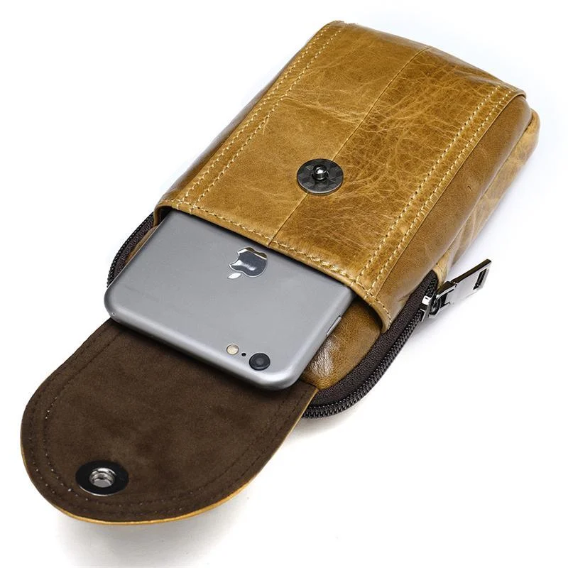 Men's Solid Color Leather Mini Belt Bag