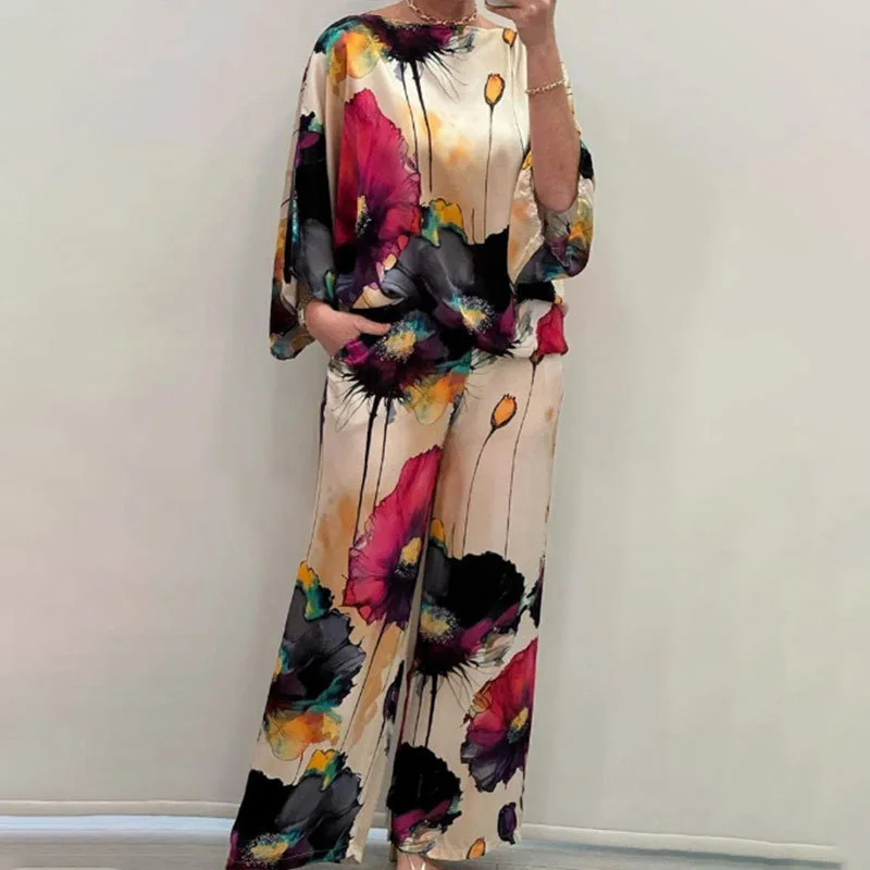 Uveng Uveng 2024 New Women's Wear Elegant Print Casual Top Wide-Leg Pants Fashion Suit