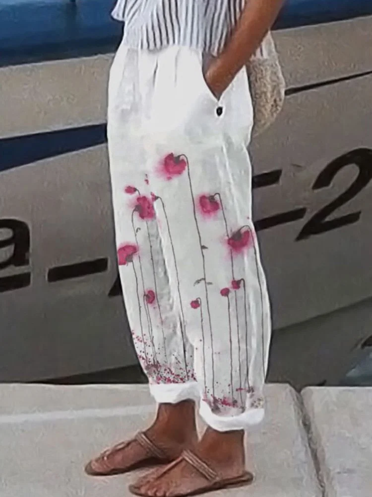 2022 Spring Summer Women Casual Bottoms Female Loose Streetwear Long Pocket Pants Fashion Print Slim Mid Waist Pencil Pants New