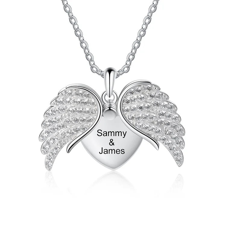 Guardian Angel Wings Necklace with Angel Locket Heart Necklace