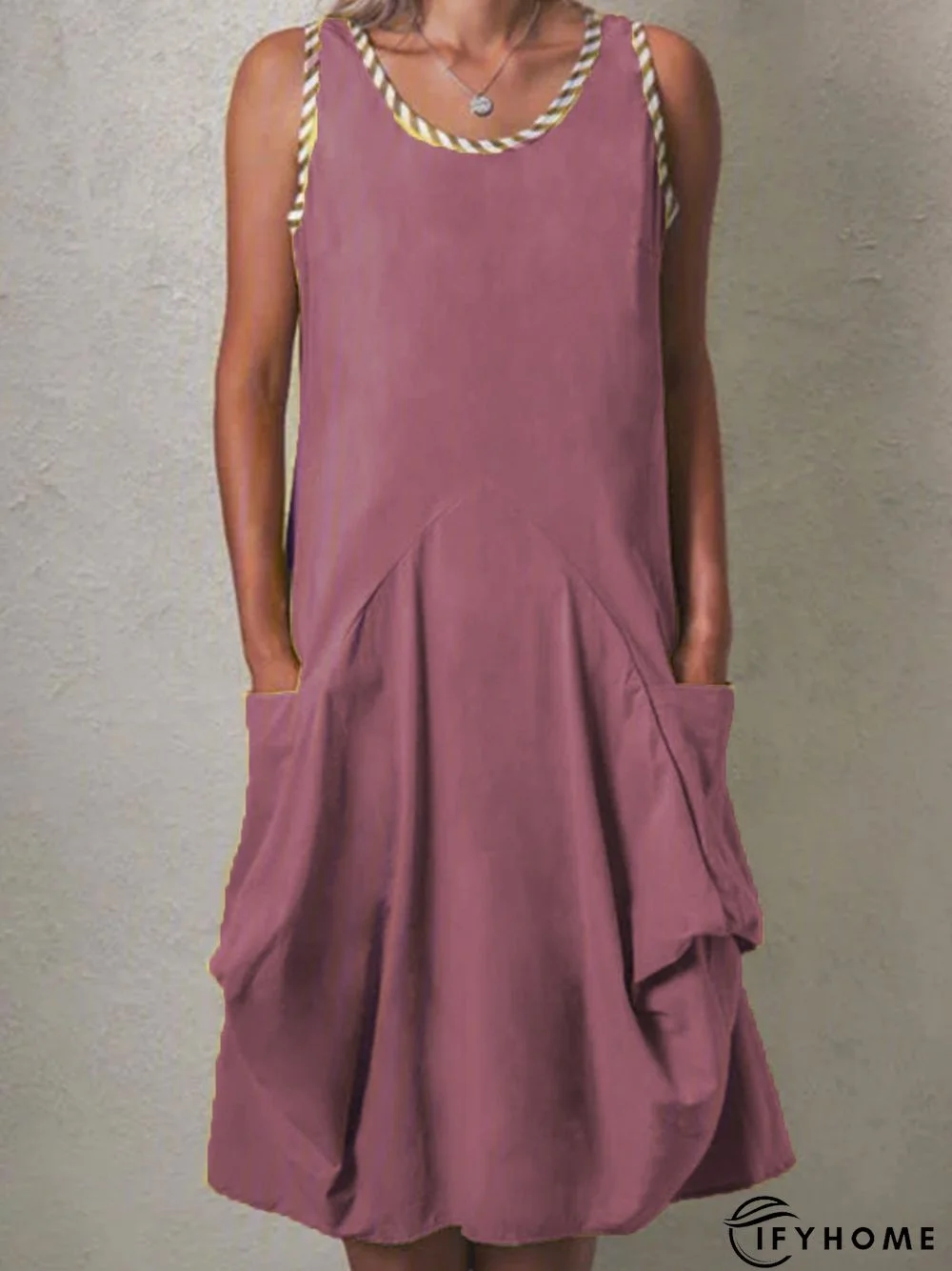 Casual Round Neck Solid Casual Weaving Dress | IFYHOME