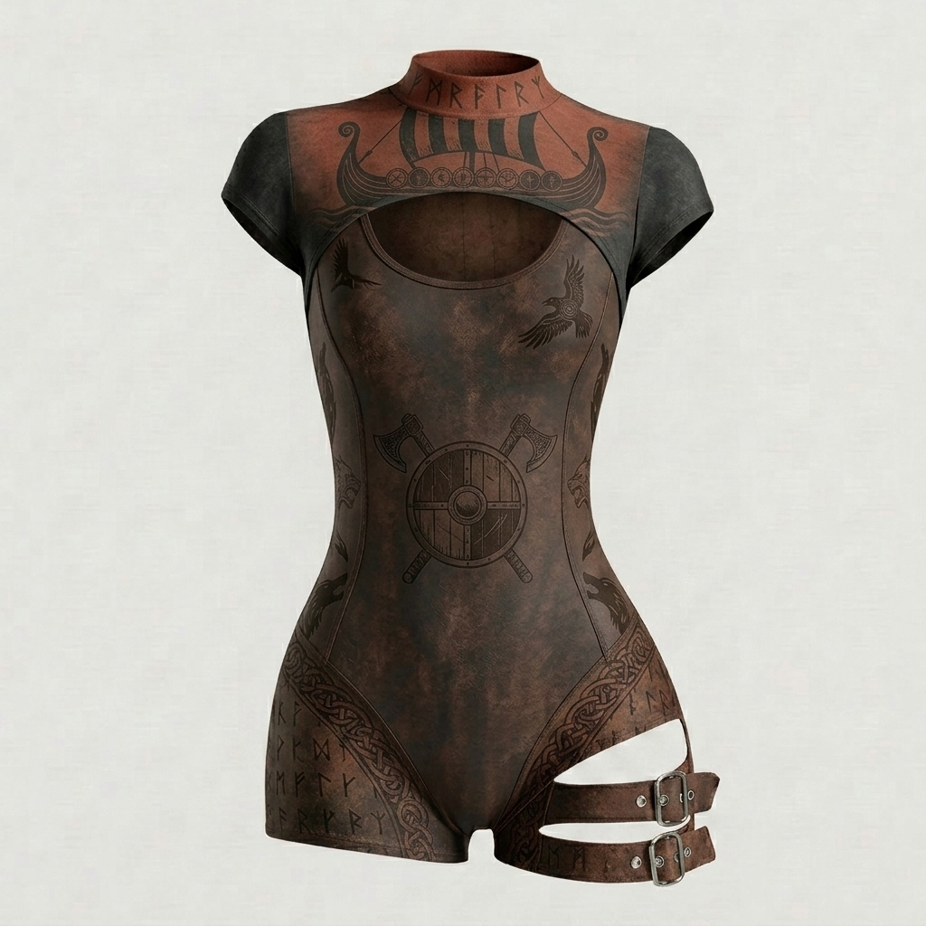Viking-Style Tight-Fitting Swimsuit Bodysuit