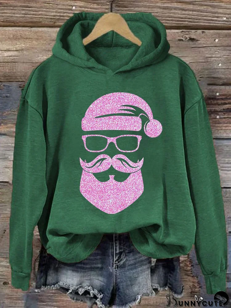 Women's Santa Print Hooded Sweatshirt