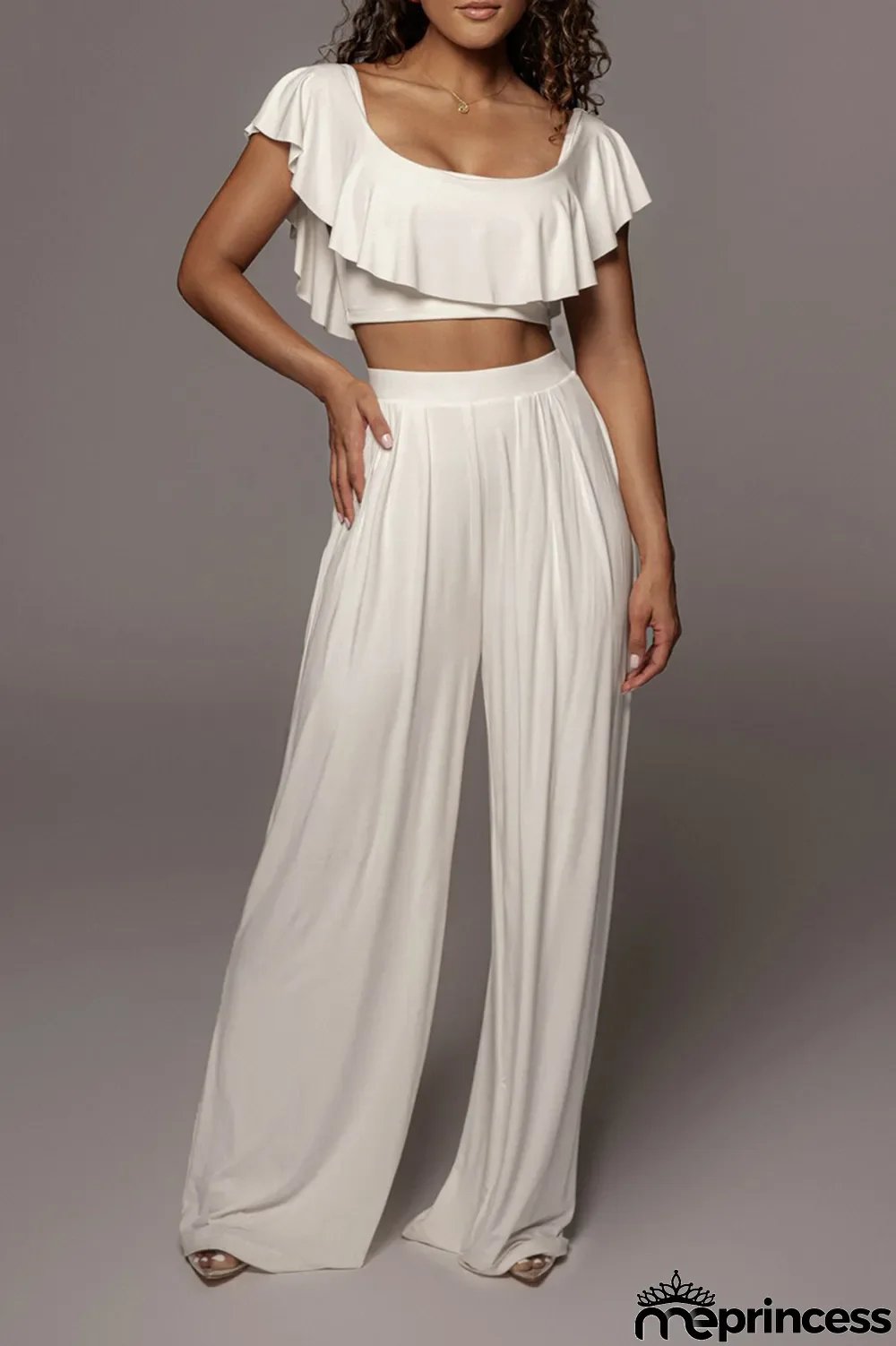 White Sexy Solid Split Joint Off the Shoulder Short Sleeve Two Pieces