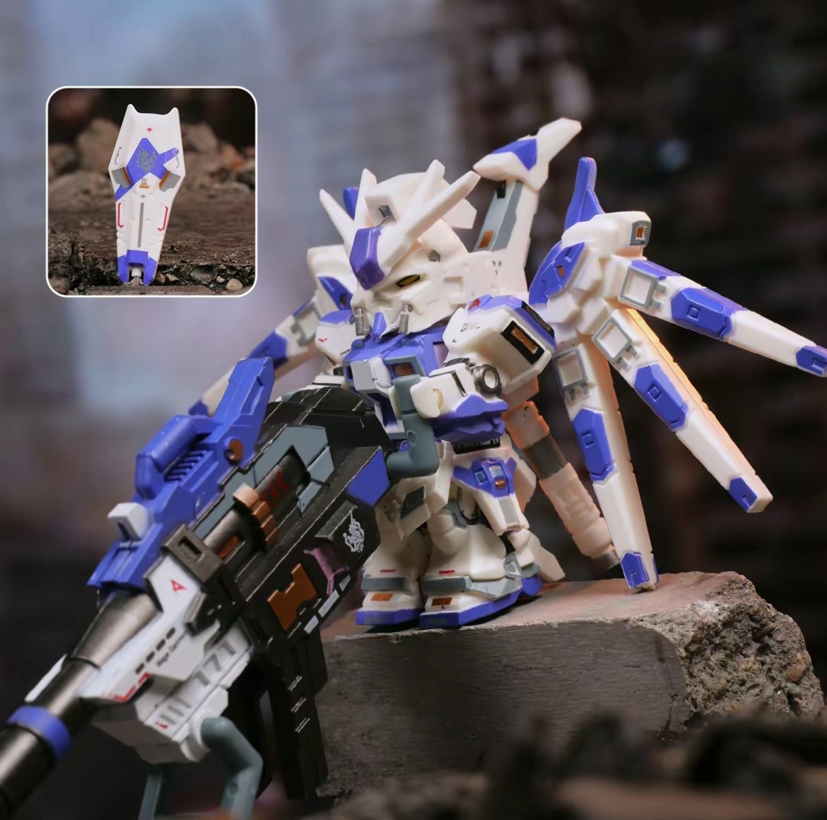 SD Gundam Mini Figure - White & Blue Mecha Warrior with Wing Equipment