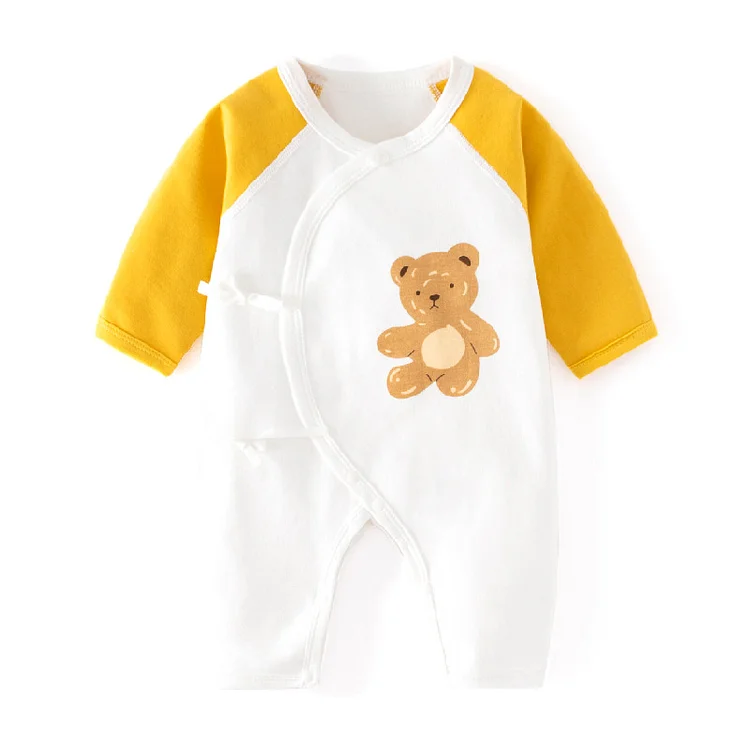 New Born Baby Onepiece Organic Cotton Yellow Bear Sleepsuit