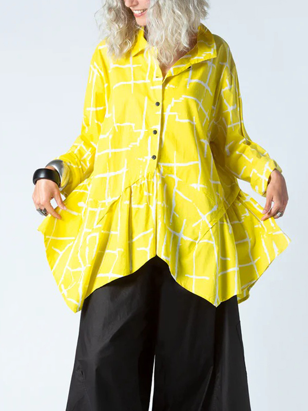 Long Sleeve Side Irregular Ruffled A-line Shape Blouses