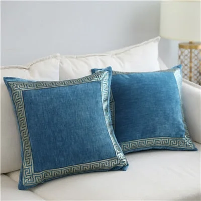 Soft Velvet Grey Cushion Cover Home Decor Blue Embroidered Pillow Case Sofa Decorative Pillows 45*45/60*60cm Throw Pillow Cover