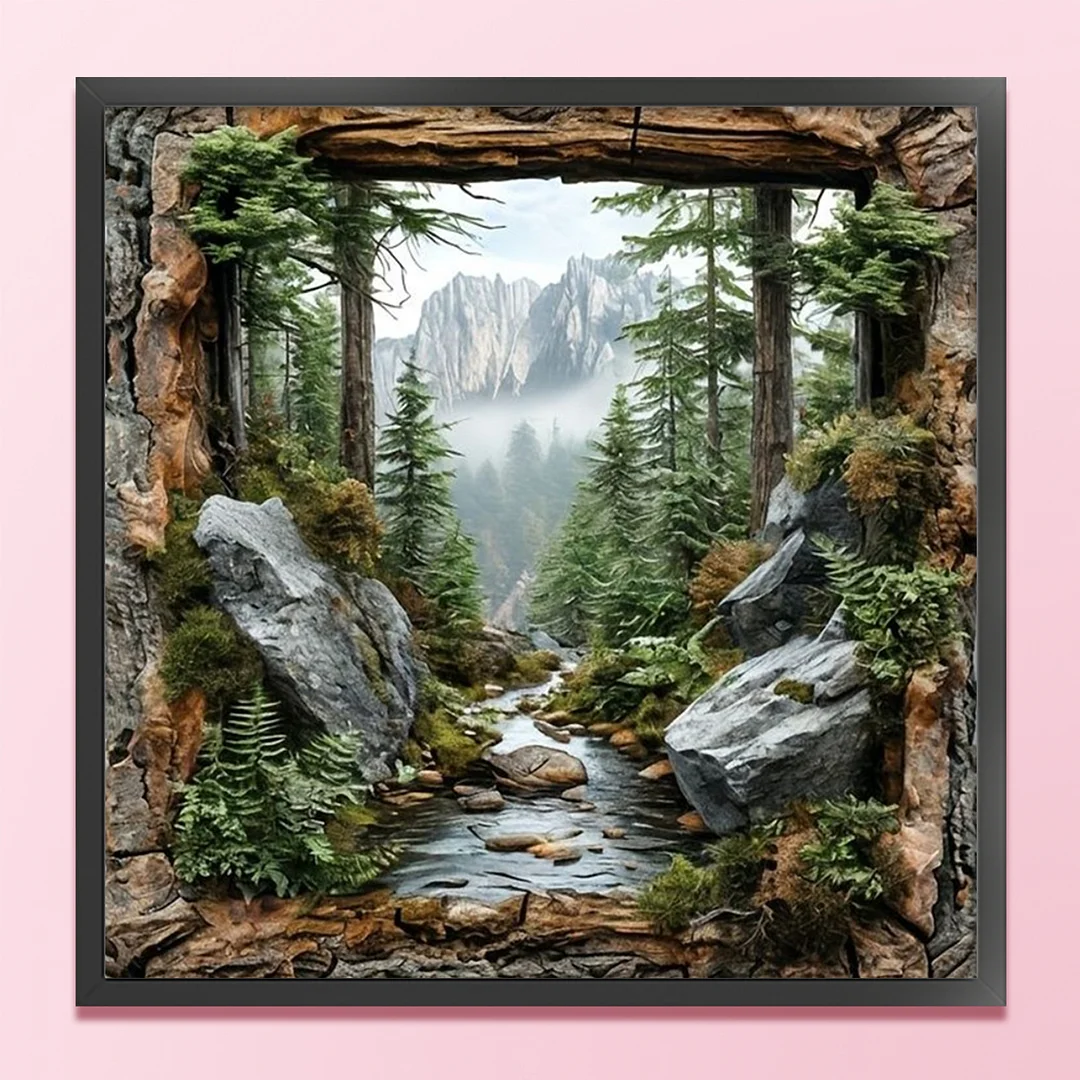 Mountain Forest Scenery Full 14CT DIY Stamped Cross Stitch Kits 40x40cm Gift