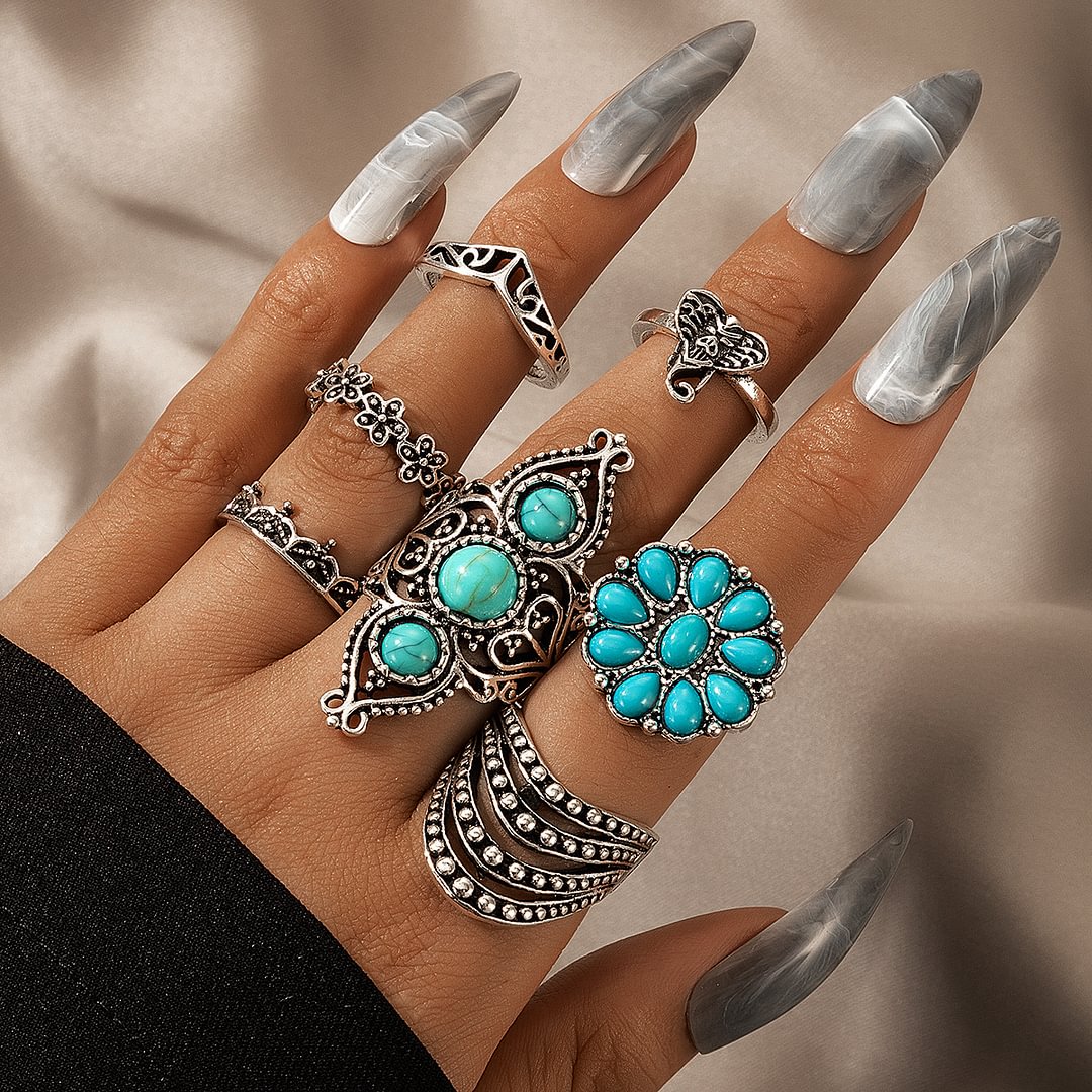 Turquoise Ring 7 Piece 
