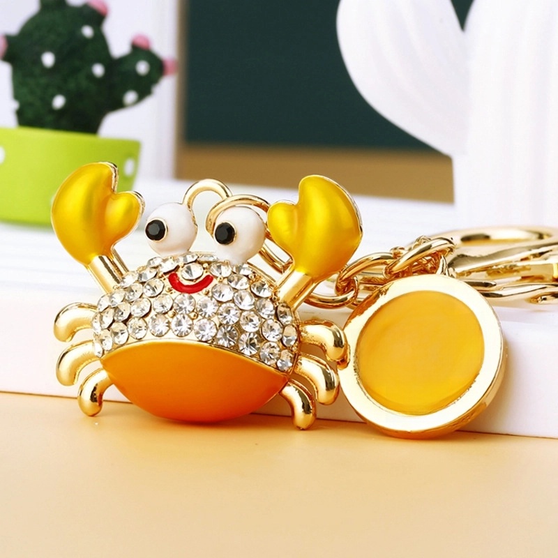 Cute Minimalist Crab Metal Inlay Rhinestones Women’s Keychain