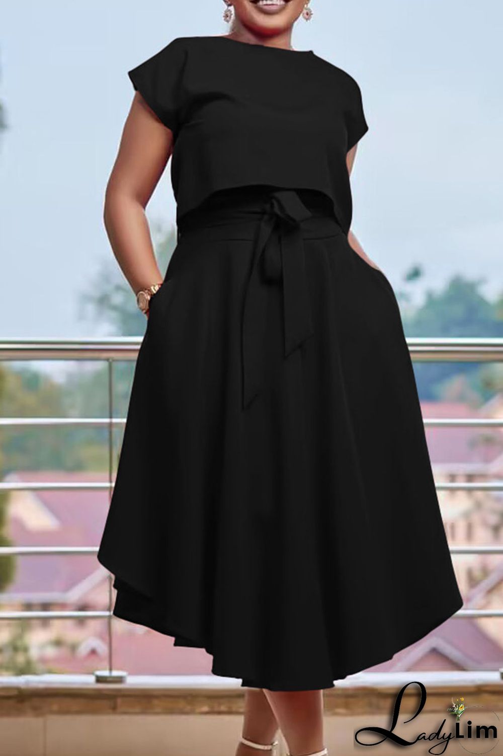 Red Casual Solid Bandage Patchwork O Neck Short Sleeve Two Pieces