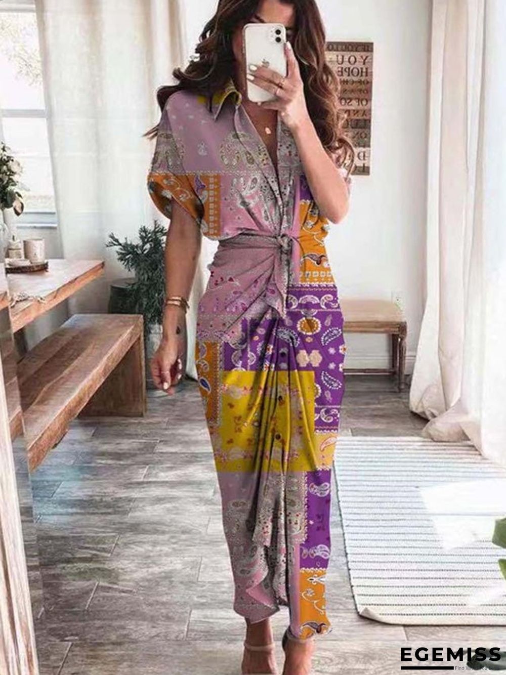 New Shirt and Long Skirt Fashion Print Dress In Summer | EGEMISS