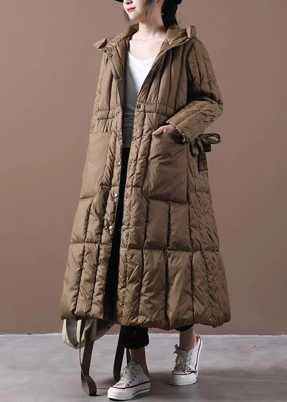 Fine plus size Winter Winter overcoat chocolate hooded pockets goose Down coat